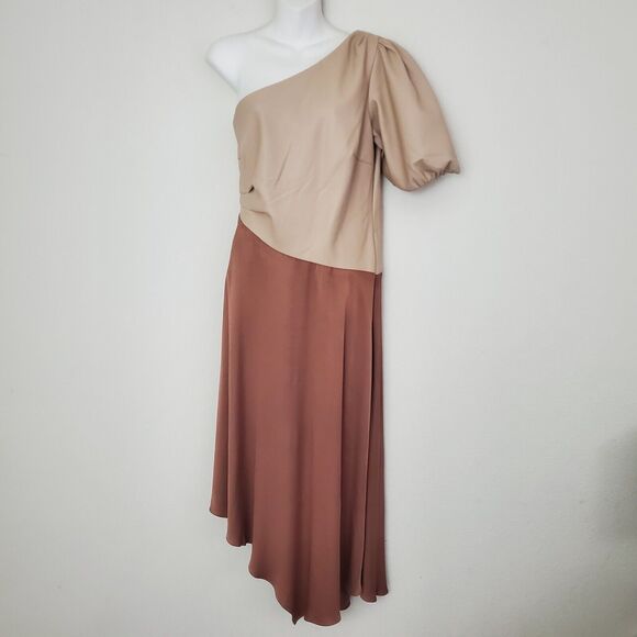 Anthropologie Women's Dress 14 Pink Asymmetrical One Shoulder Faux Leather - Picture 2 of 13